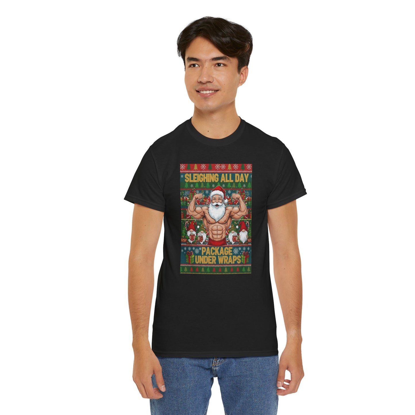 Buff Santa Christmas Tee – “Sleighing All Day” Funny Holiday T-Shirt